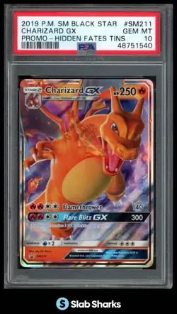 2019 POKEMON SM BLACK STAR PROMO #SM211 CHARIZARD GX HIDDEN FATES TINS PSA 10 - Image 1