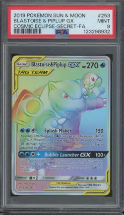 2019 Pokemon Sun & Moon Cosmic Eclipse Secret Blastoise & Peplum GX Mint PSA 9 - Image 1