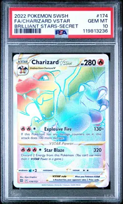 2022 POKEMON SWORD & SHIELD BRILLIANT STARS #174 FULL ART/CHARIZARD VSTAR PSA 10 - Image 1