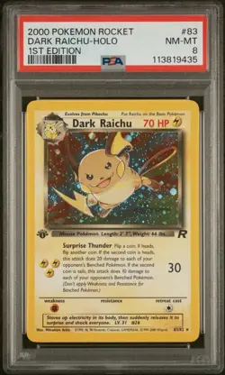 2000 Pokemon Rocket Dark Raichu-Holo Nm-mt 1st Edition PSA 8 - Image 1