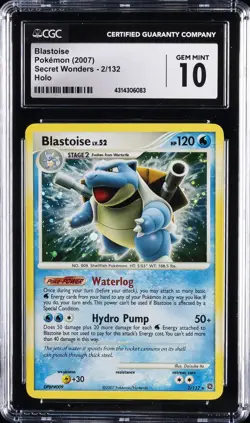 2007 POKEMON SECRET WONDERS, HOLO #2/132 BLASTOISE CGC 10 GEM MINT - Image 1