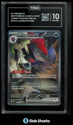 2025 POKEMON JTG EN #185/159 N'S ZOROARK EX SPECIAL ILLUSTRATION RARE TAG 10 - Image 1