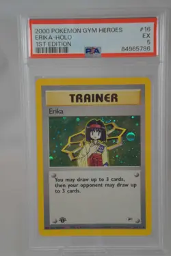 PSA 5 EX Pokemon TCG Erika 1st Edition Gym Heroes Holo Rare 16/132 Card - Image 1
