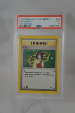 PSA 5 EX Pokemon TCG Erika 1st Edition Gym Heroes Holo Rare 16/132 Card - Image 2