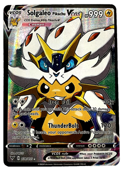 Solgaleo Pikachu Pokemon Card VCOS Holo Cosplay w/ Video - Image 1