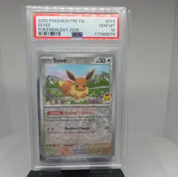 EEVEE 2025 POKEMON PRISMATIC EVOLUTIONS POKEMON DAY 074/131 PSA 10 Q3403 - Image 1