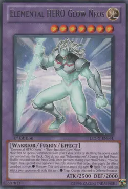 Yugioh! LP Elemental HERO Glow Neos - LCGX-EN061 - Rare - 1st Edition Lightly Pl - Image 1