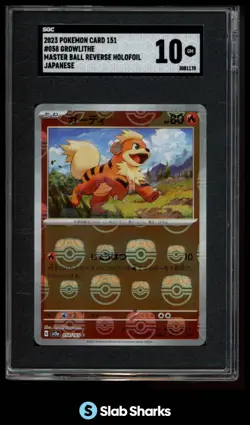 2023 POKEMON SV CARD 151 (JAPANESE) GROWLITHE REVERSE HOLO MASTER BALL SGC 10 - Image 1