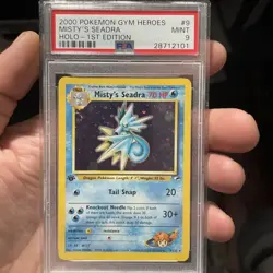 PSA 9 Misty's Seadra 1st Edition Gym Heroes 9/132 Pokemon Card MINT Holo - Image 1