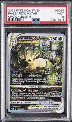 2023 POKEMON SWORD & SHIELD CROWN ZENITH #GG35 FULL ART/LEAFEON VSTAR PSA 9 - Image 1
