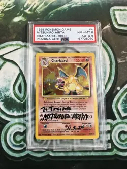1999 Pokemon PSA 8 Auto 9 Base Set Charizard Holo Mitsuhiro Arita 4/102 - Image 1