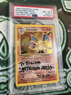 1999 Pokemon PSA 8 Auto 9 Base Set Charizard Holo Mitsuhiro Arita 4/102 - Image 2
