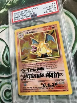 1999 Pokemon PSA 8 Auto 9 Base Set Charizard Holo Mitsuhiro Arita 4/102 - Image 3