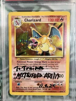 1999 Pokemon PSA 8 Auto 9 Base Set Charizard Holo Mitsuhiro Arita 4/102 - Image 4