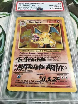 1999 Pokemon PSA 8 Auto 9 Base Set Charizard Holo Mitsuhiro Arita 4/102 - Image 5
