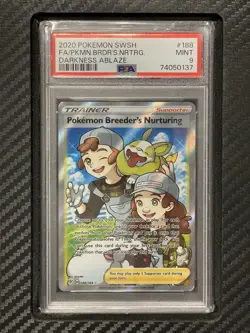 2020 PSA 9 FA Pokemon Breeder’s Nurturing #188 Full Art Trainer Pokemon TCG SWSH - Image 1