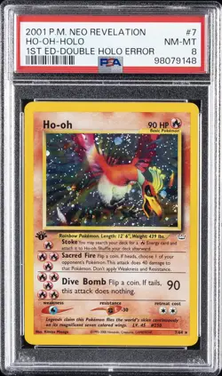 2001 POKEMON NEO REVELATION 1ST ED DOUBLE HOLO ERR #7 HO-OH-HOLO PSA 8 - Image 1