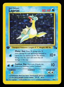 Lapras 10/62 Holo Rare 1st Edition Fossil Pokemon Card - Image 1