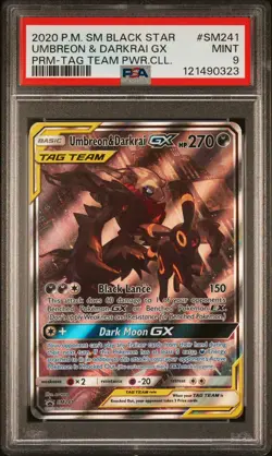 2020 POKEMON SM BLACK STAR PROMO TAG TEAM POWERS COLL UMBREON & DARKRAI GX PSA 9 - Image 1