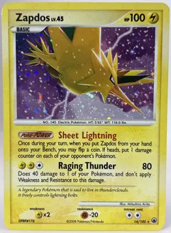 Pokemon TCG Zapdos Majestic Dawn Holo Rare Card 14/100 LP/MP Condition - Image 1