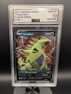 2021 POKEMON SWSH #158 TYRANITAR V FUSION STRIKE AGS 10 GEM-MINT - Image 1