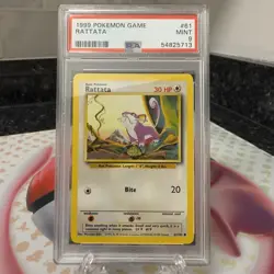 Rattata 61/102 Base Set 1999 Non Holo Graded Pokemon Card PSA 9 Mint - Image 1
