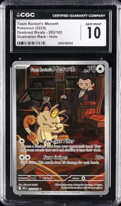 2025 POKEMON #203/182 TEAM ROCKET'S MEOWTH CGC 10 GEM MINT - Image 1
