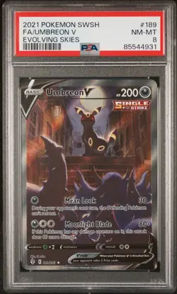 2021 POKEMON SWORD & SHIELD EVOLVING SKIES #189 FULL ART/UMBREON V PSA 8 - Image 1