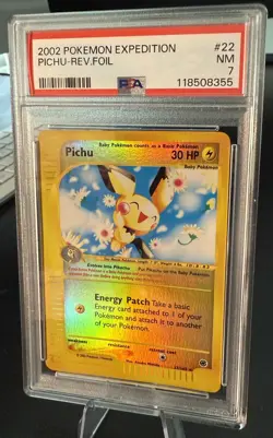 2002 POKEMON EXPEDITION #58 PICHU-REVERSE FOIL PSA 7 - Image 1