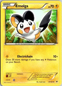Pokemon Noble Victories Uncommon Card - Emolga 37/101 HP - Image 1