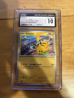2024 POKEMON SVP EN-SV BLACK STAR PROMO WORLD CHAMPIONSHIPS #190 PIKACHU CGC 10 - Image 1