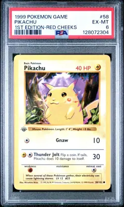 Pikachu 58/102 Pokemon Base Set 1st Edition Red Cheeks - PSA 6 - Image 1