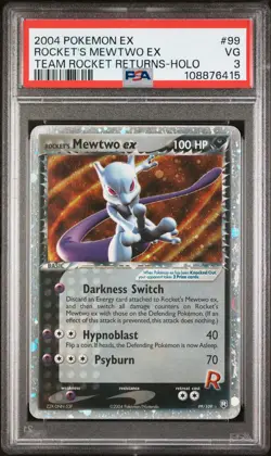 2004 POKEMON EX TEAM ROCKET RETURNS #99 ROCKET'S MEWTWO EX-HOLO PSA 3 - Image 1