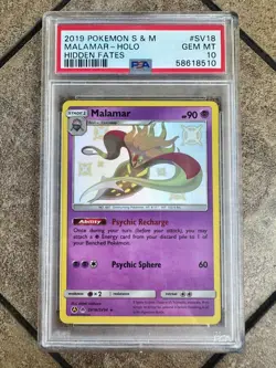 Malamar 2019 Pokemon Sun & Moon Hidden Fates Shiny Vault Holo #SV18 PSA 10 - Image 1