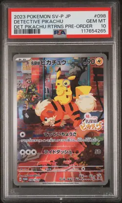 2023 POKEMON JAPANESE SV-P PROMO #098 DETECTIVE PIKACHU PSA 10 - Image 1
