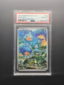 PSA 10 GEM MINT Pokemon 2025 White Flare Ducklett 109/086 Illustration Rare - Image 1