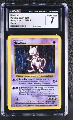 Pokemon Card Mewtwo Base Set Unlimited Holo 10/102 CGC 7 - Image 1