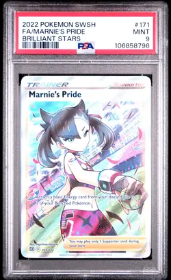 2022 POKEMON SWORD & SHIELD BRILLIANT STARS #171 FULL ART/MARNIE'S PRIDE PSA 9 - Image 1