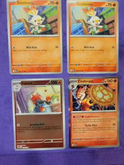 X4 Playset Mega Evolution Line Scorbunny Raboot CIinderace Pokemon TCG NM/M - Image 1