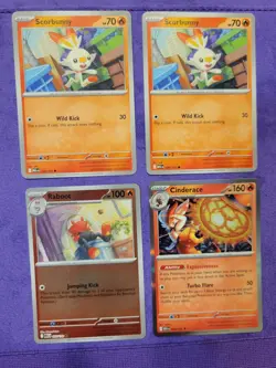 X4 Playset Mega Evolution Line Scorbunny Raboot CIinderace Pokemon TCG NM/M - Image 2