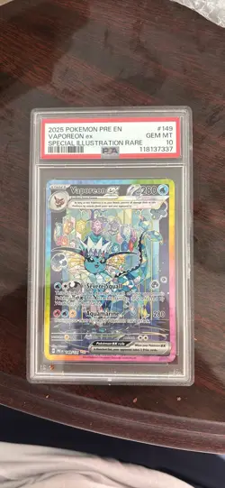 2025 Pokemon Prismatic Evolutions Vaporeon Ex 149/131 SIR PSA 10 - Image 1