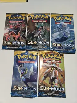 Art Set Of 5 2017 Pokemon - Sun and Moon Base Set Booster Packs Factory Sealed - Image 1