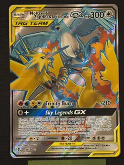 2019 POKEMON HIDDEN FATES MOLTRES & ZAPDOS & ARTICUNO TAG TEAM GX 66/68 FULL ART - Image 1
