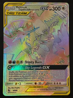 2019 POKEMON HIDDEN FATES MOLTRES & ZAPDOS & ARTICUNO TAG TEAM GX 69/68 RAINBOW - Image 1