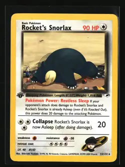 Pokemon ROCKET'S SNORLAX 33/132 1st Edition Rare (2000 Gym Heroes) LP/Light Play - Image 1