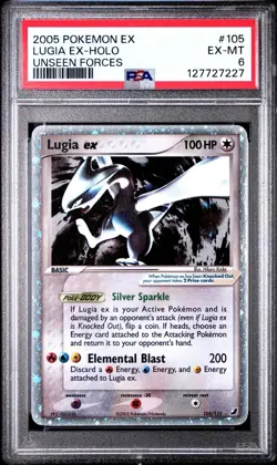2005 POKEMON EX UNSEEN FORCES #105 LUGIA EX-HOLO PSA 6 - Image 1