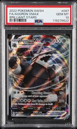 2022 POKEMON SWORD & SHIELD BRILLIANT STARS #097 FULL ART/AGGRON VMAX PSA 10 - Image 1