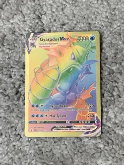 Pokemon Gyarados VMax HP330 Hyper Beam #207/203 Rainbow Gold Foil Fan Art NM! - Image 1