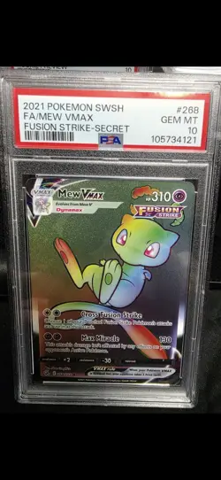 Pokemon Mew VMAX TCG Fusion Strike Secret Rare Holo Card 268/264 Rainbow PSA 10 - Image 1