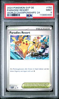 2024 POKEMON GERMAN SVP DE-SV BLACK STAR PROMO #150 PARADISE RESORT PSA 9 - Image 1